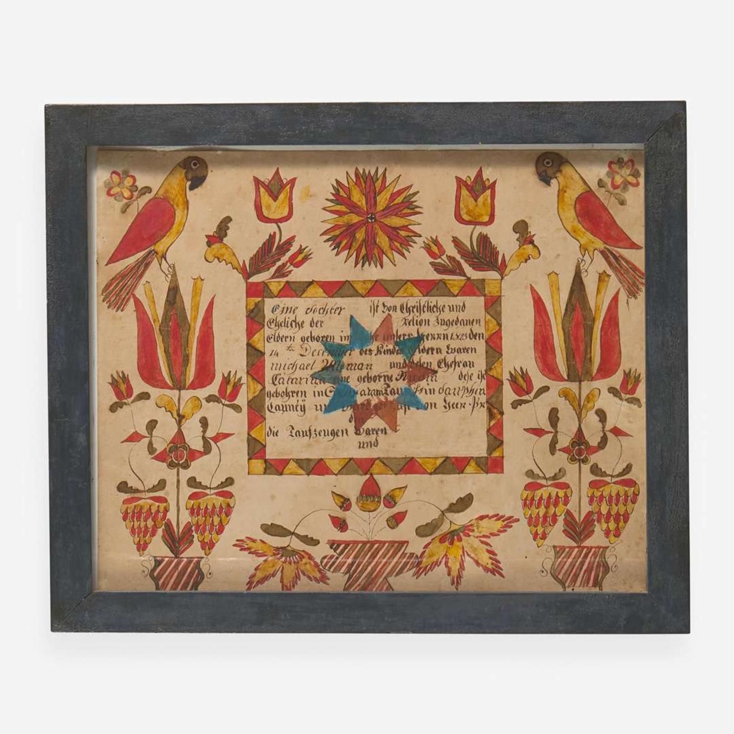 Abraham Huth (active 1808-1830) A Fraktur, Dauphin County, PA, 1820s