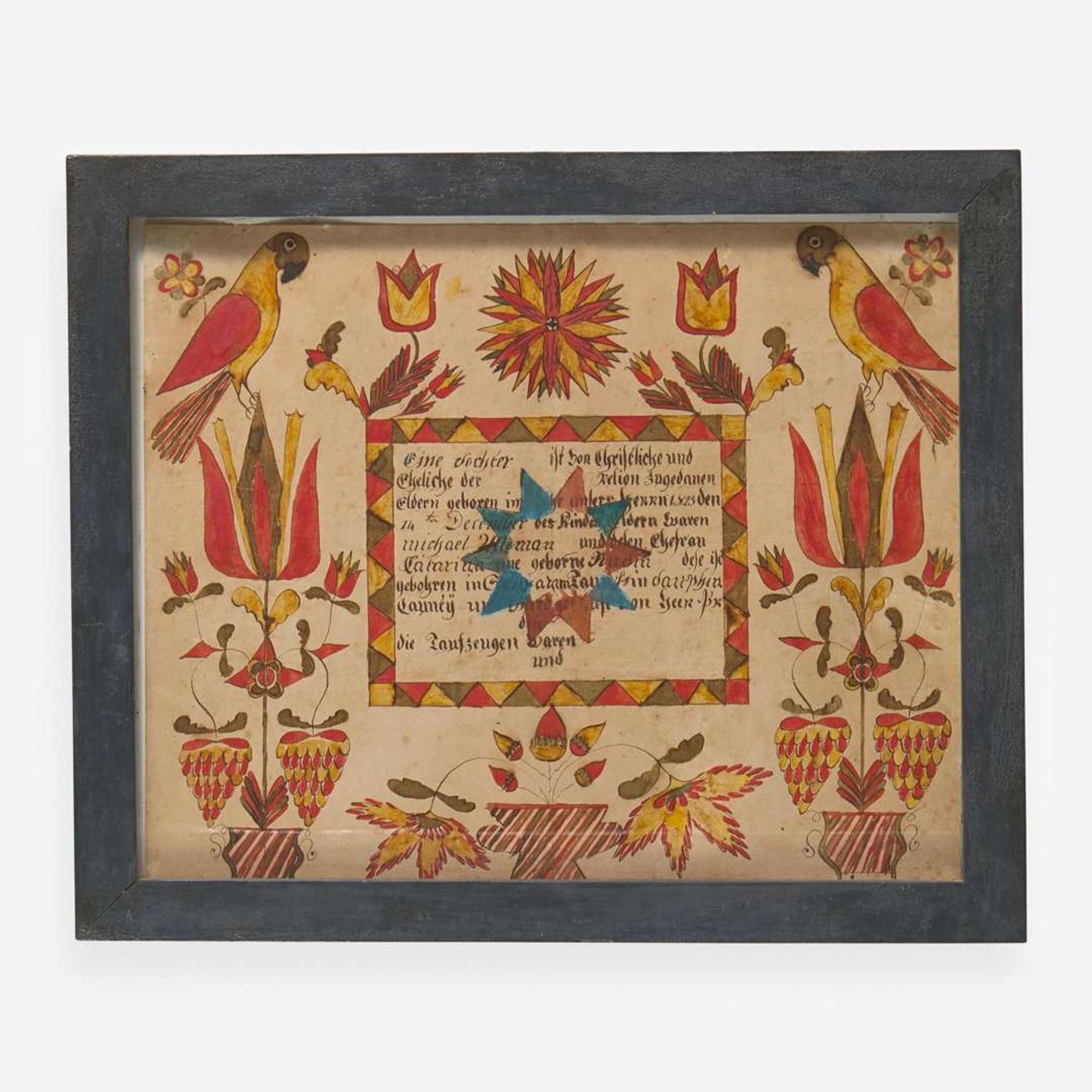 Abraham Huth (active 1808-1830) A Fraktur, Dauphin County, PA, 1820s