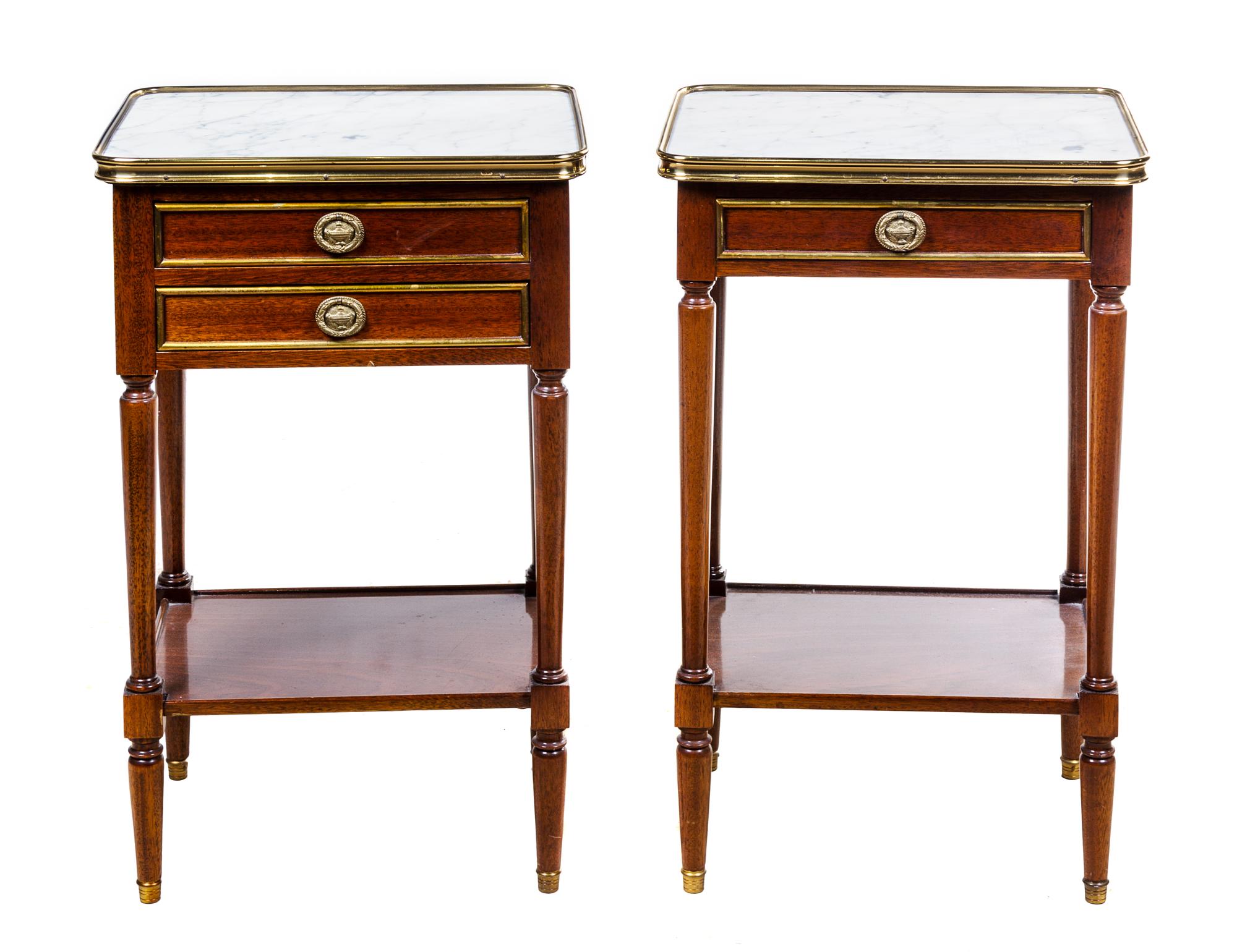 Two Louis XVI Style Gilt Bronze Mounted Marquetry Side Tables Height 26 5/8 inches. — 20TH CENTURY