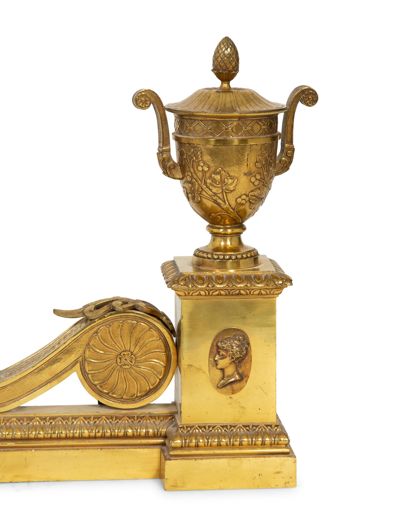 A Neoclassical Style Bronze Fire Fender with Urn-form Chenets — 19TH CENTURY