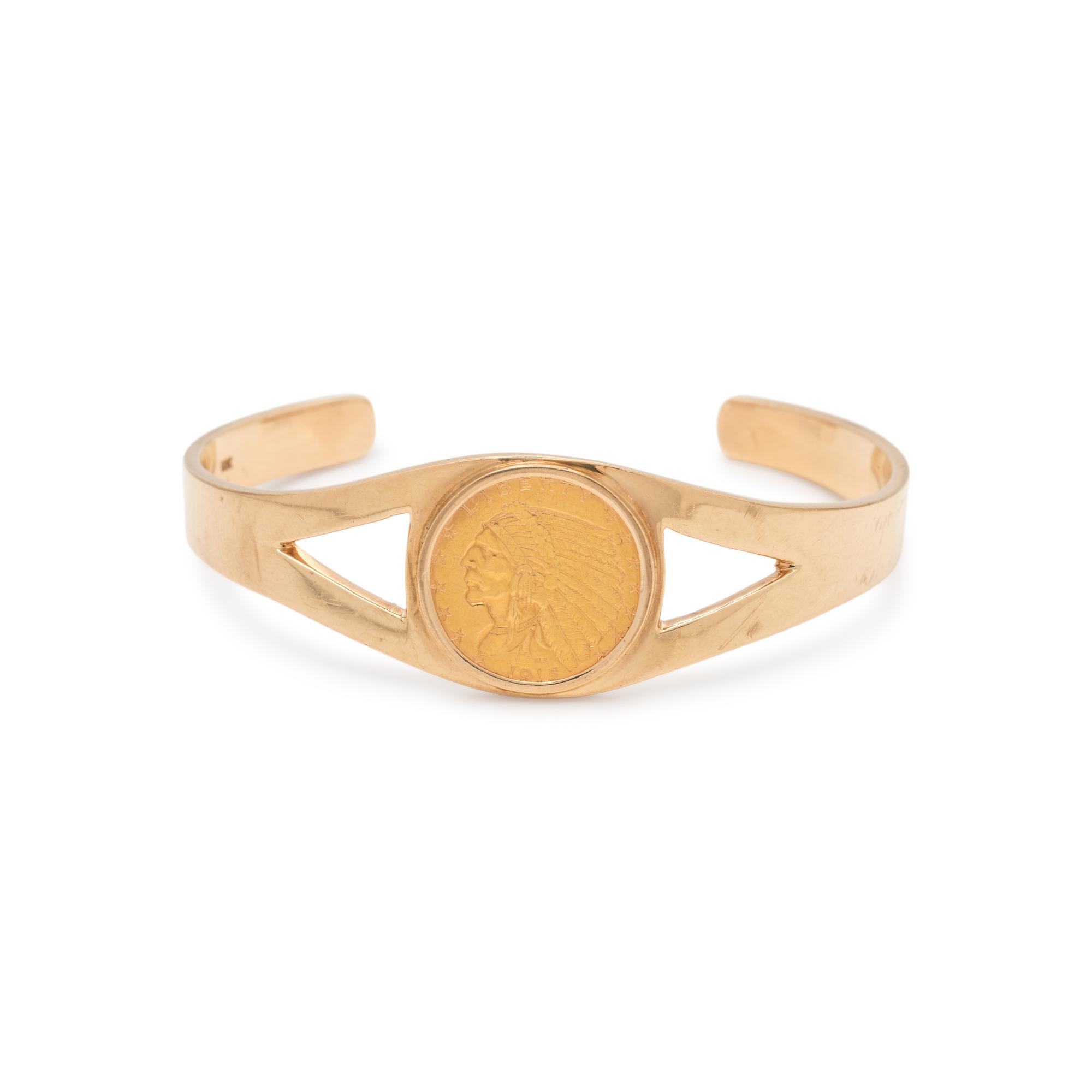 YELLOW GOLD AND US $2.50 LIBERTY COIN CUFF BRACELET
