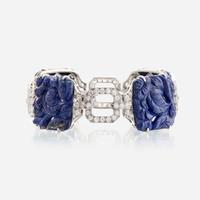 A lapis lazuli, diamond, and eighteen karat white gold bracelet