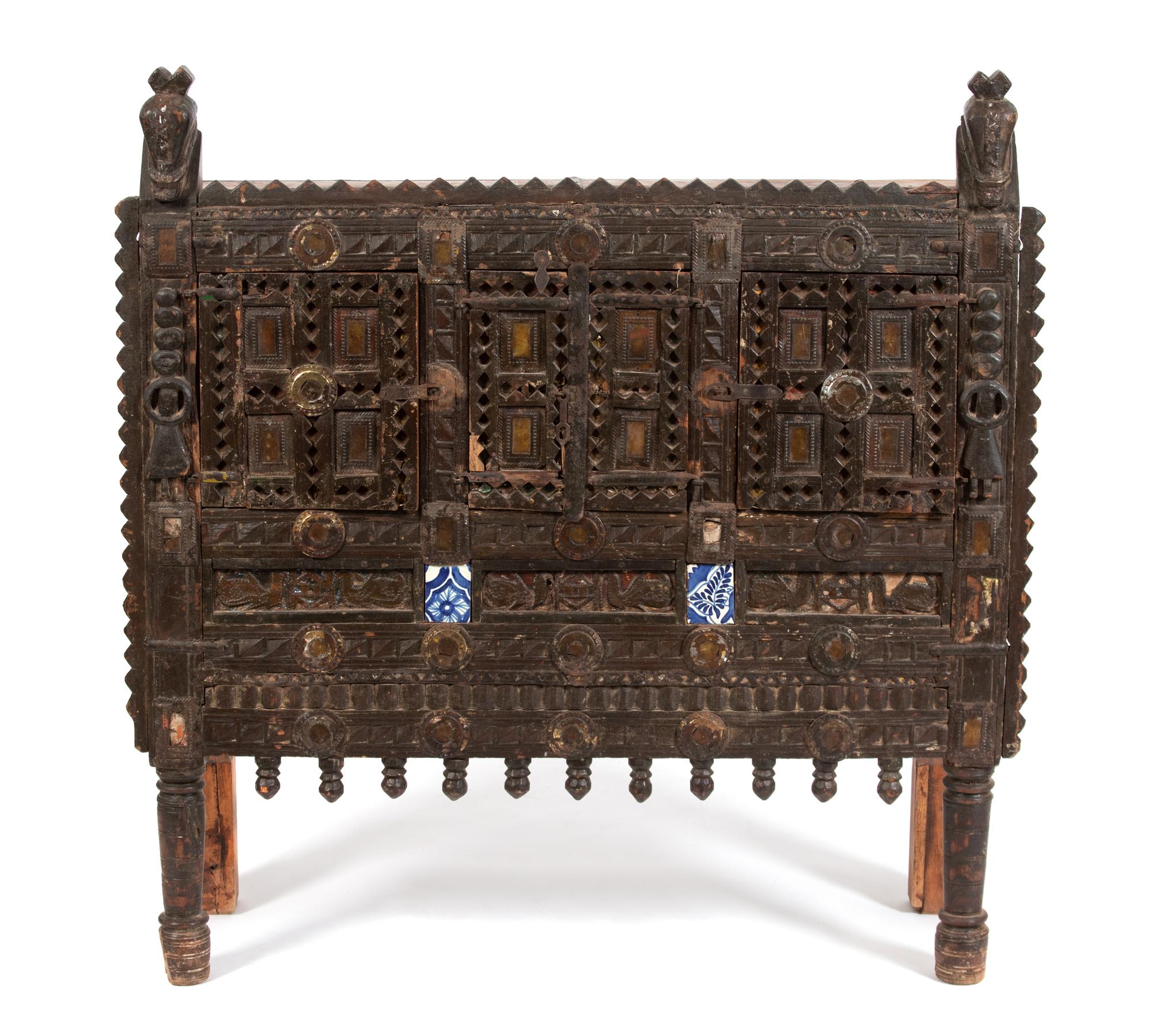 A Continental Carved Oak Livery Cupboard Height 45 x width 41 x depth 16 inches. — 17TH/18TH CENTURY