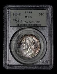A United States 1935-S Daniel Boone Commemorative 50c Coin — NGC graded MS65
