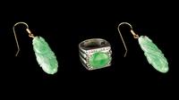 Three Chinese Apple Green Jadeite Jewelry