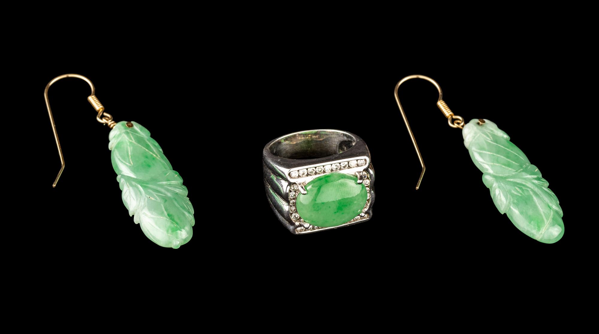 Three Chinese Apple Green Jadeite Jewelry