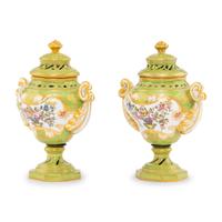 A Pair of Rockingham Porcelain Potpourri Urns