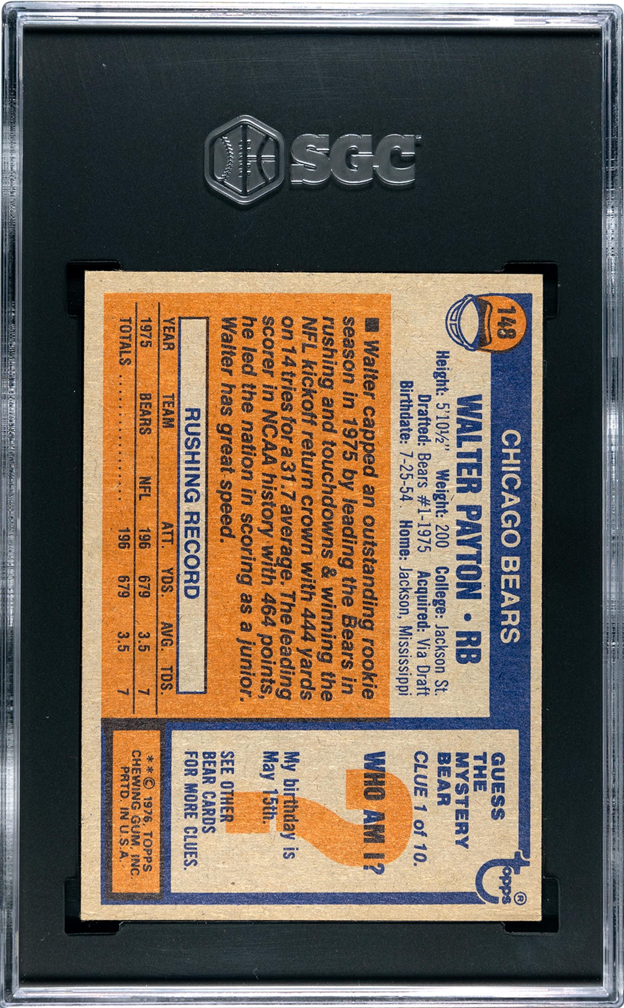 A 1976 Topps Walter Payton Rookie Football Card No. 148 (SGC 4.5 VG-EX+)