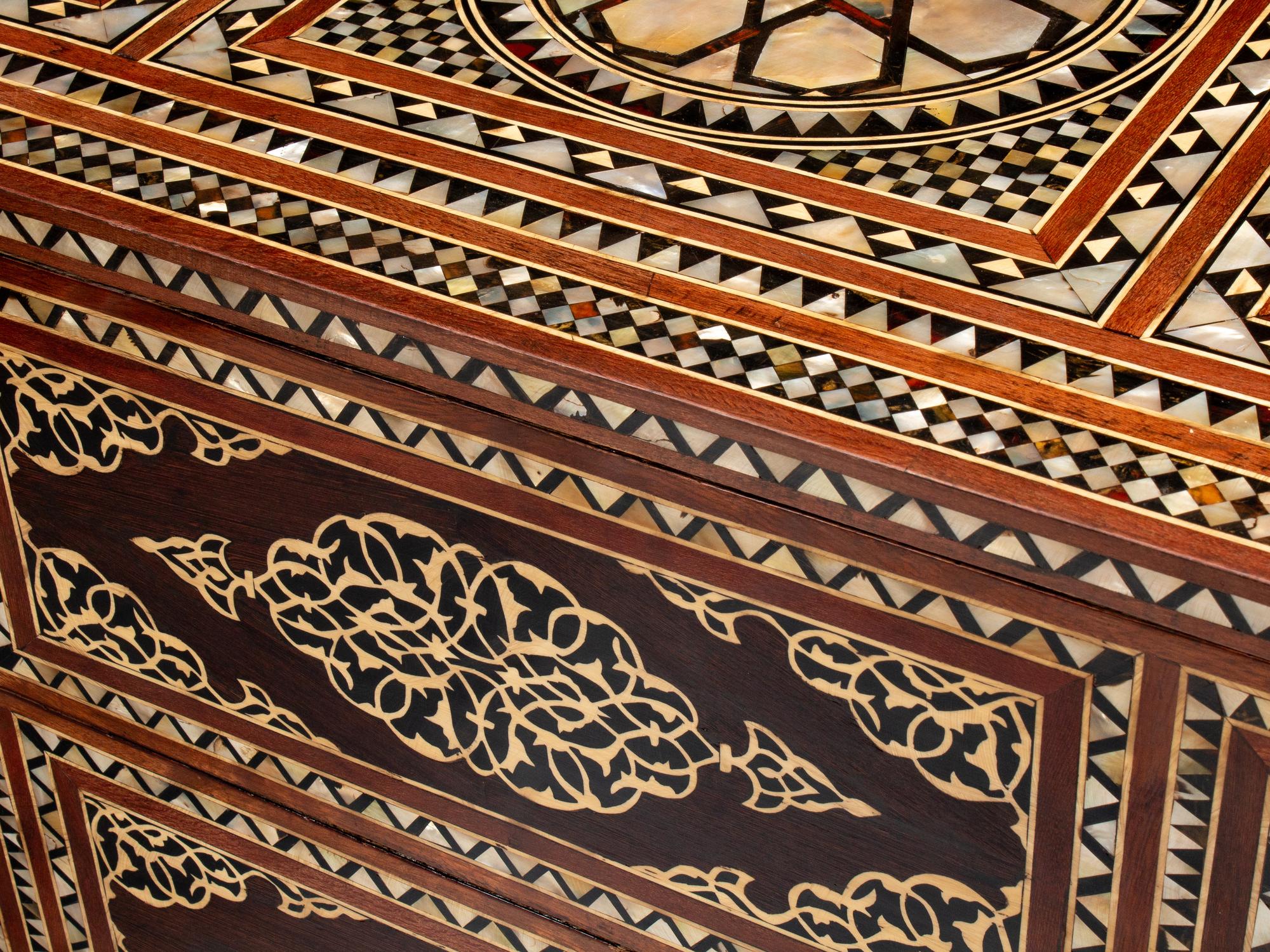 A Pair of Levantine Bone and Mother-of-Pearl Inlaid Marquetry Commodes