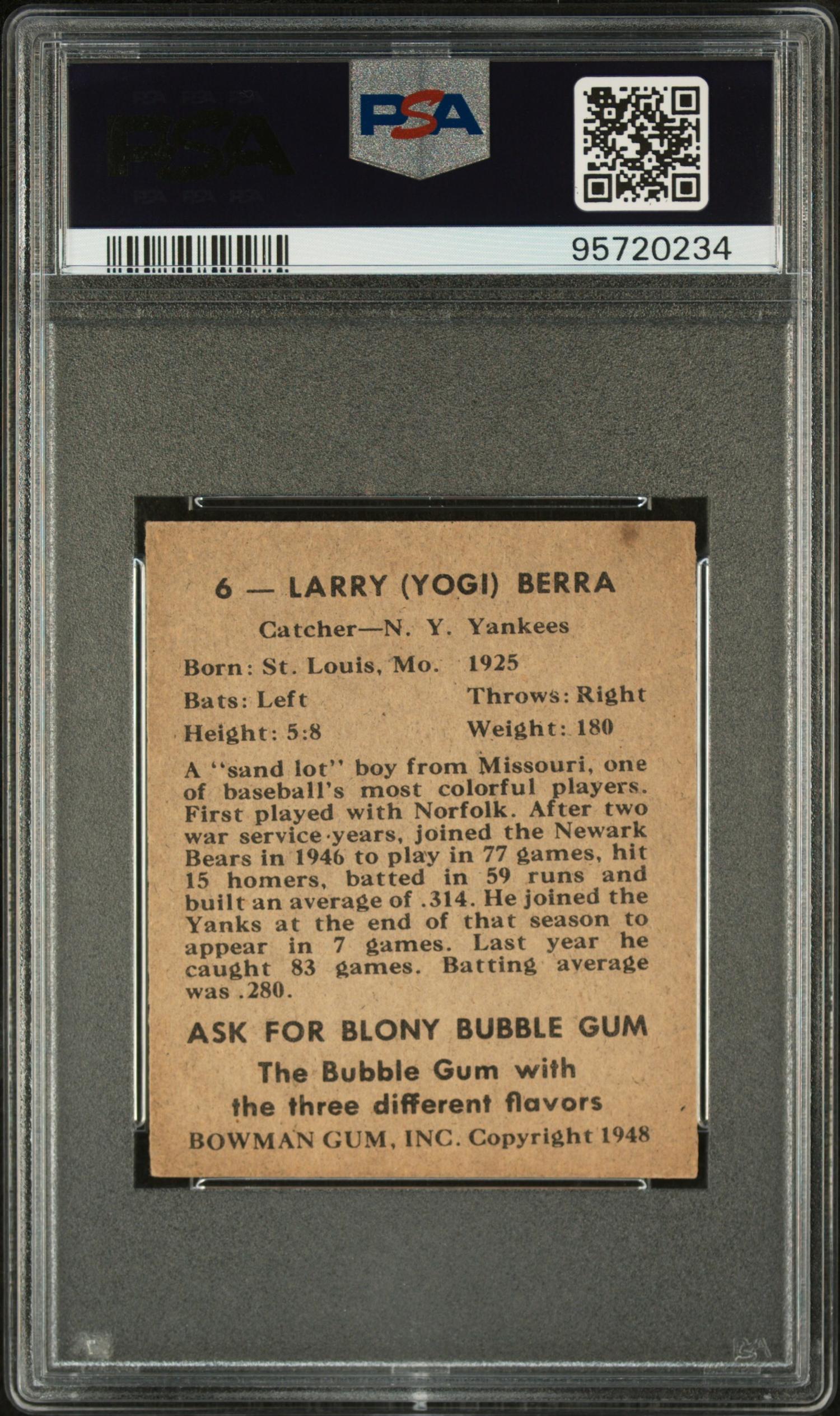 A 1948 Bowman Yogi Berra Rookie Baseball Card No. 6 (PSA 5 MC EX)