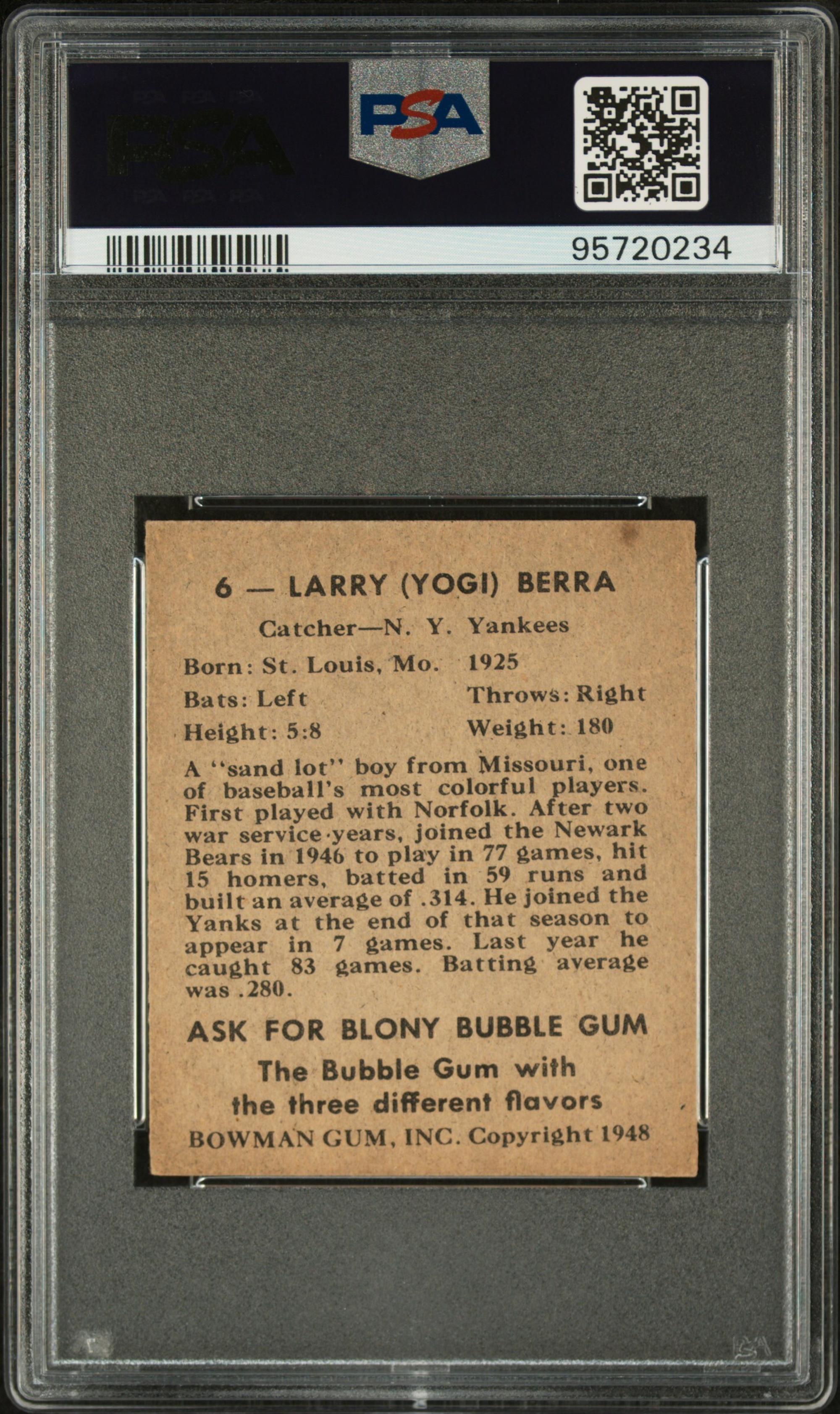 A 1948 Bowman Yogi Berra Rookie Baseball Card No. 6 (PSA 5 MC EX)