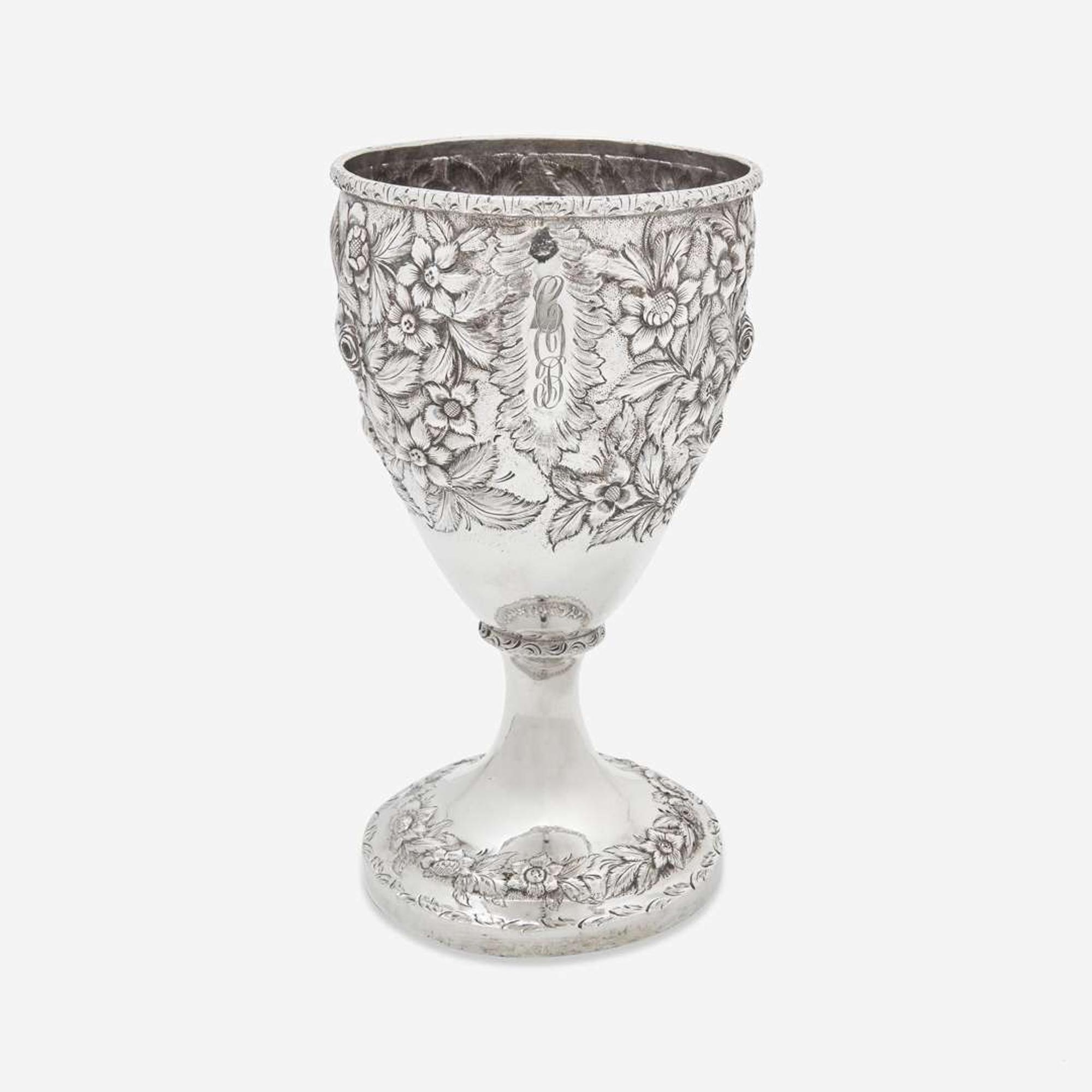 A coin silver floral repoussé vase William and Archibald Cooper, Cincinnati, OH (active 1836-1837) and Louisville, KY (active 1837-1846), circa 1840