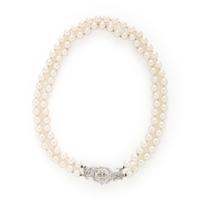 DOUBLE STRAND CULTURED PEARL AND DIAMOND NECKLACE