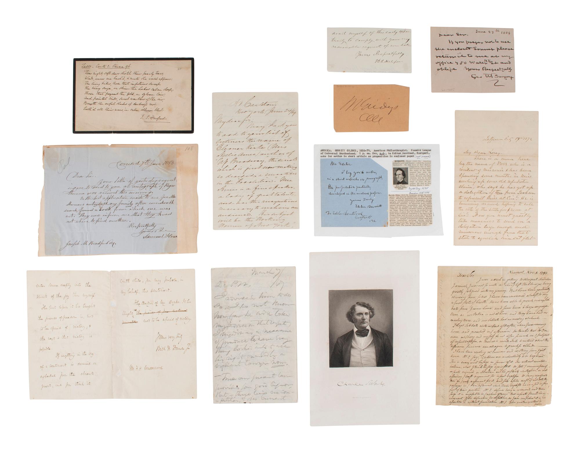 [SLAVERY & ABOLITION]. Autographs associated with members of the abolitionist movement, comprising: