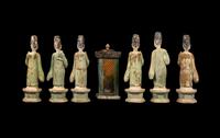 Six Chinese Sancai Glazed and Painted Pottery Figures