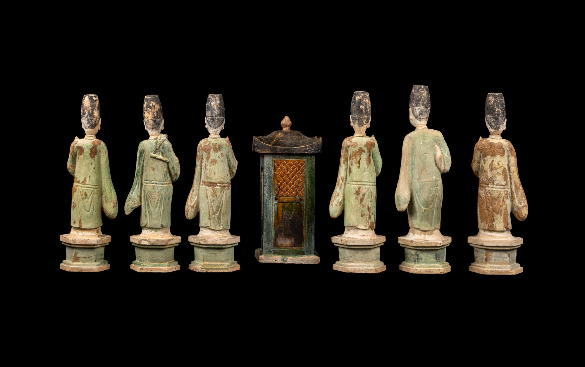 Six Chinese Sancai Glazed and Painted Pottery Figures