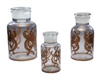 Three Graduated Paint and Gilt Decorated Glass Storage Jars