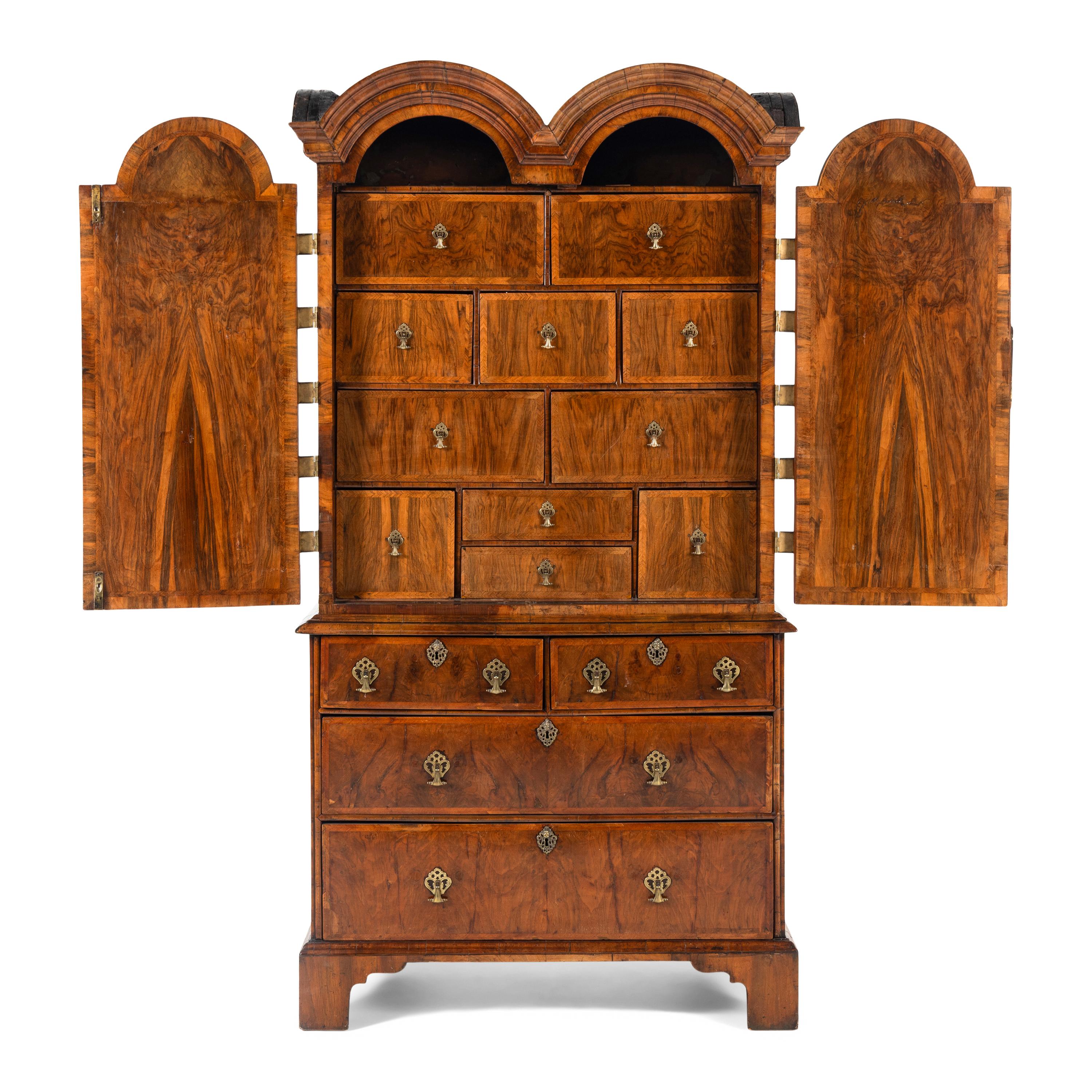 A William and Mary Walnut Collector's Cabinet-on-Chest