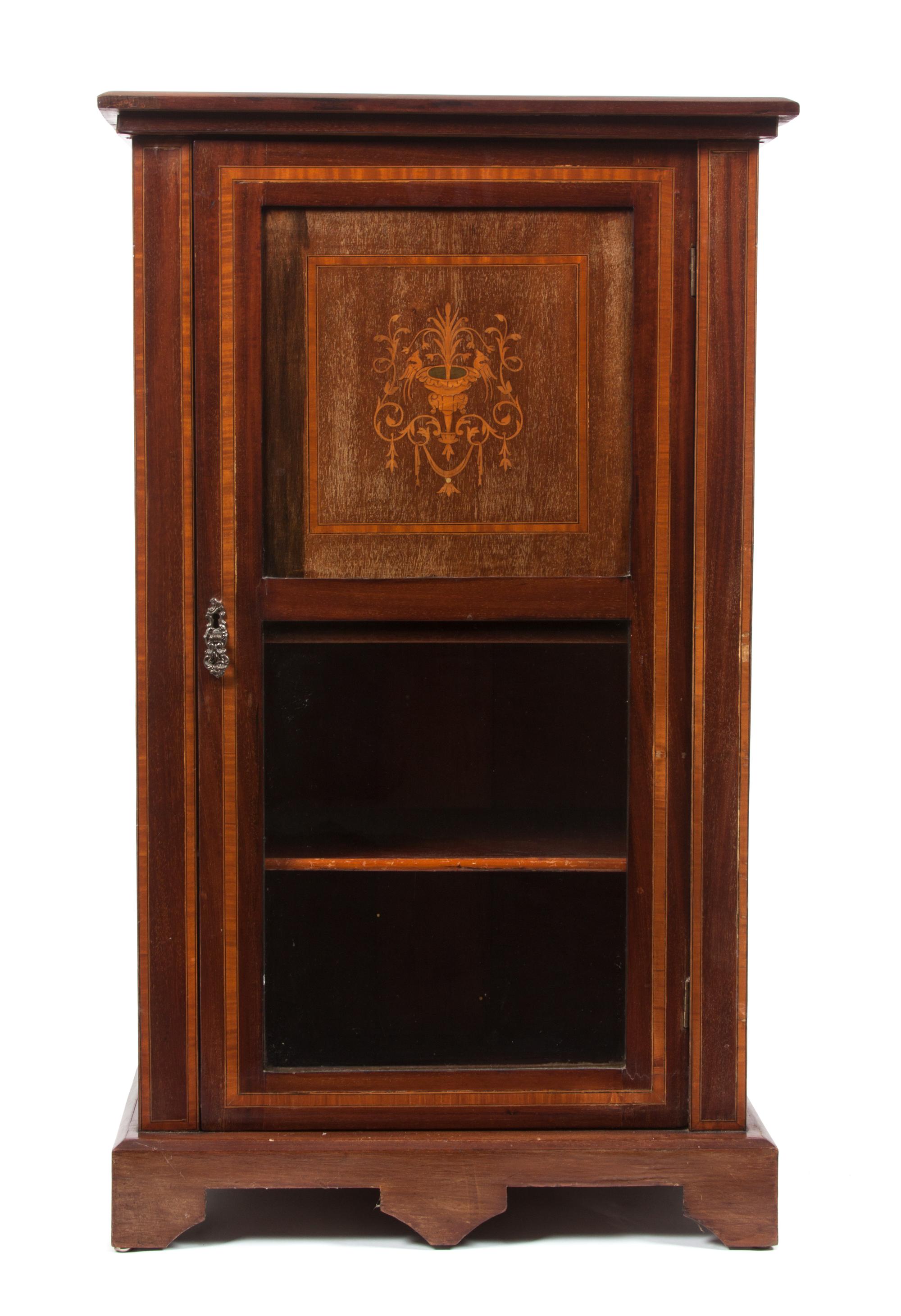 An Edwardian Marquetry Mahogany Side Cabinet Height 37 x width 22 x depth 13 3/4 inches. — 20TH CENTURY