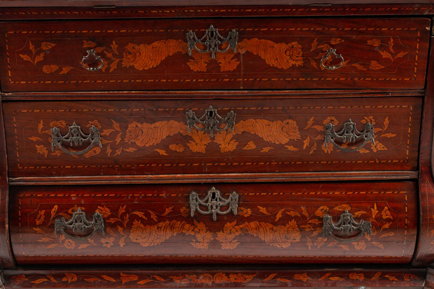A Dutch Rococo Style Marquetry Slant-Front Desk — 19TH CENTURY