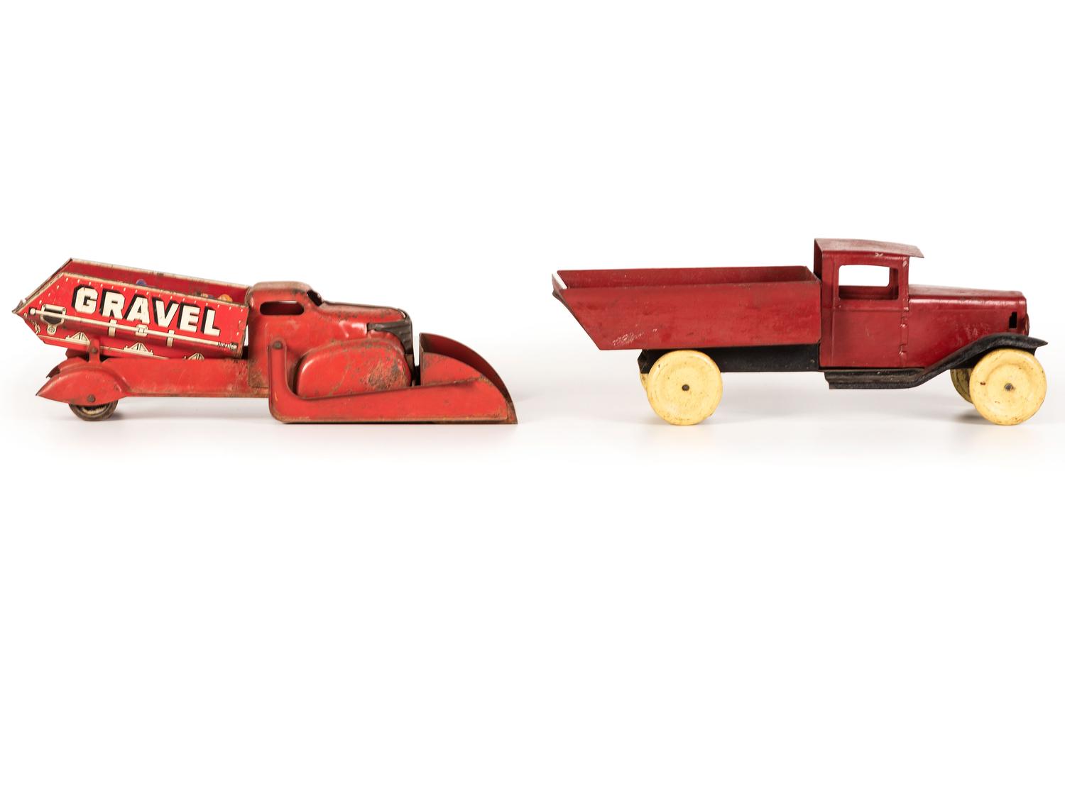Five Tin and Pressed Steel Toy Trucks