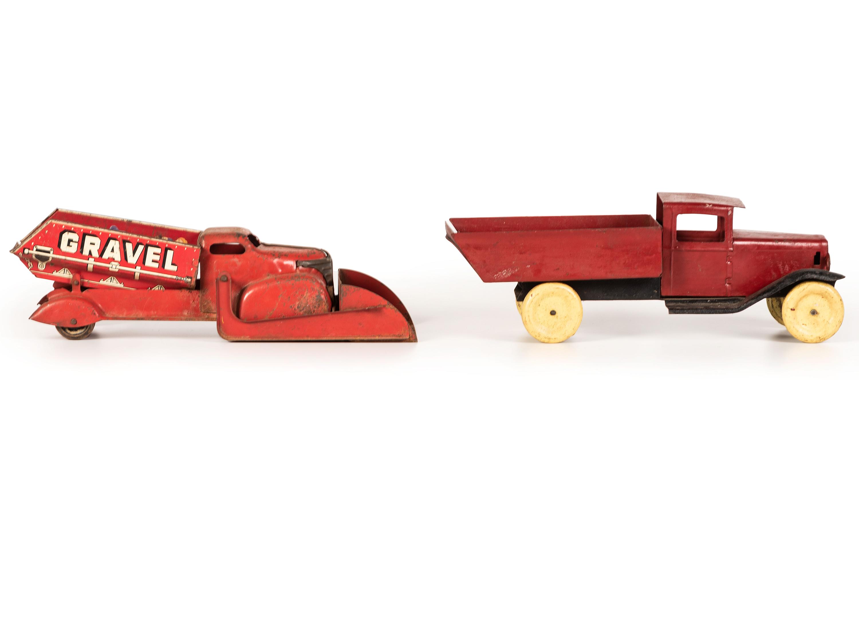 Five Tin and Pressed Steel Toy Trucks