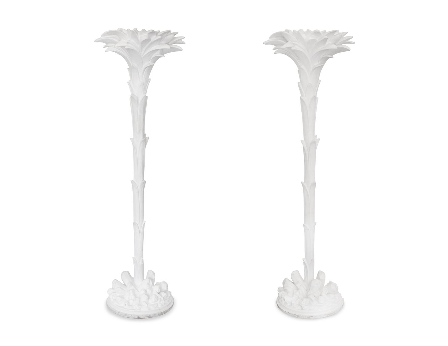 A Pair of Painted Palm Tree Torchères in the Manner of Serge Roche