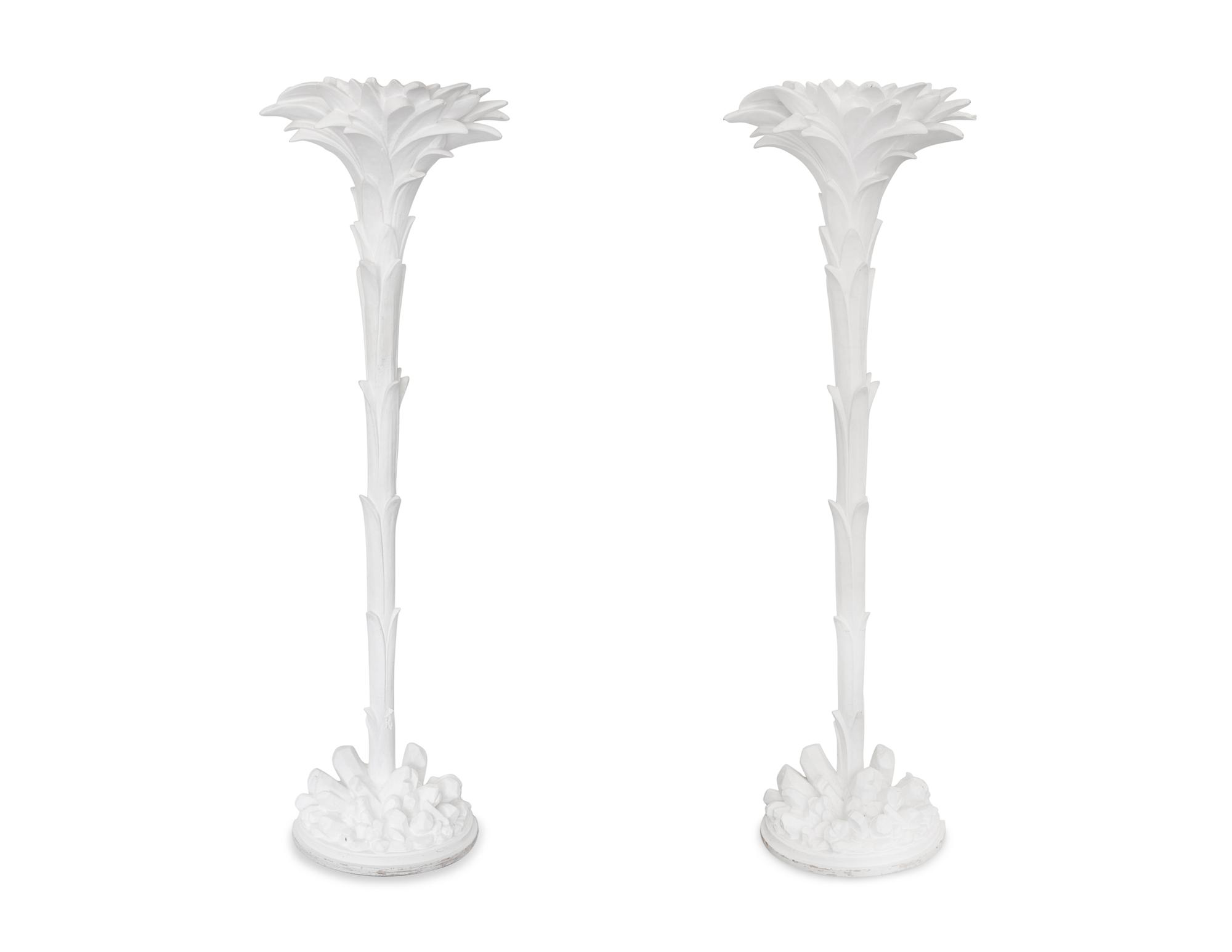 A Pair of Painted Palm Tree Torchères in the Manner of Serge Roche