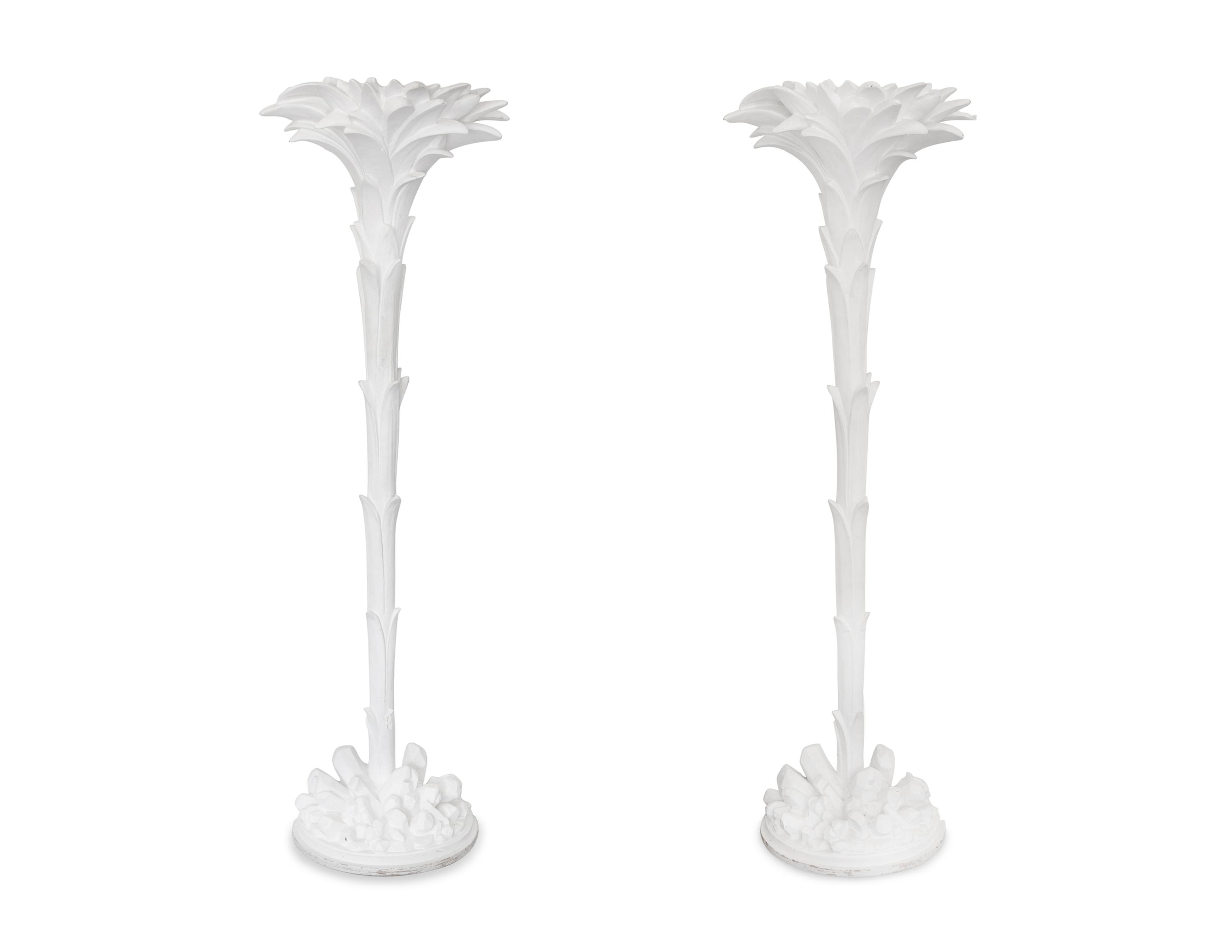 A Pair of Painted Palm Tree Torchères in the Manner of Serge Roche