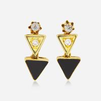 A 14K Yellow Gold, Onyx, and Diamond Necklace