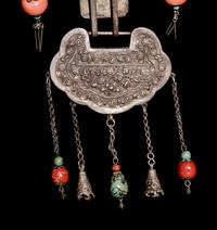 Two Chinese Silver and Coral Necklaces with Ruyi -Lock Form Pendants