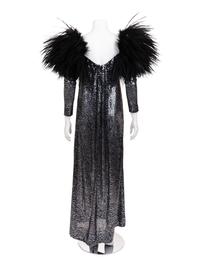 Unlabeled Sequined Dress with Feather Trim, 1970-90s