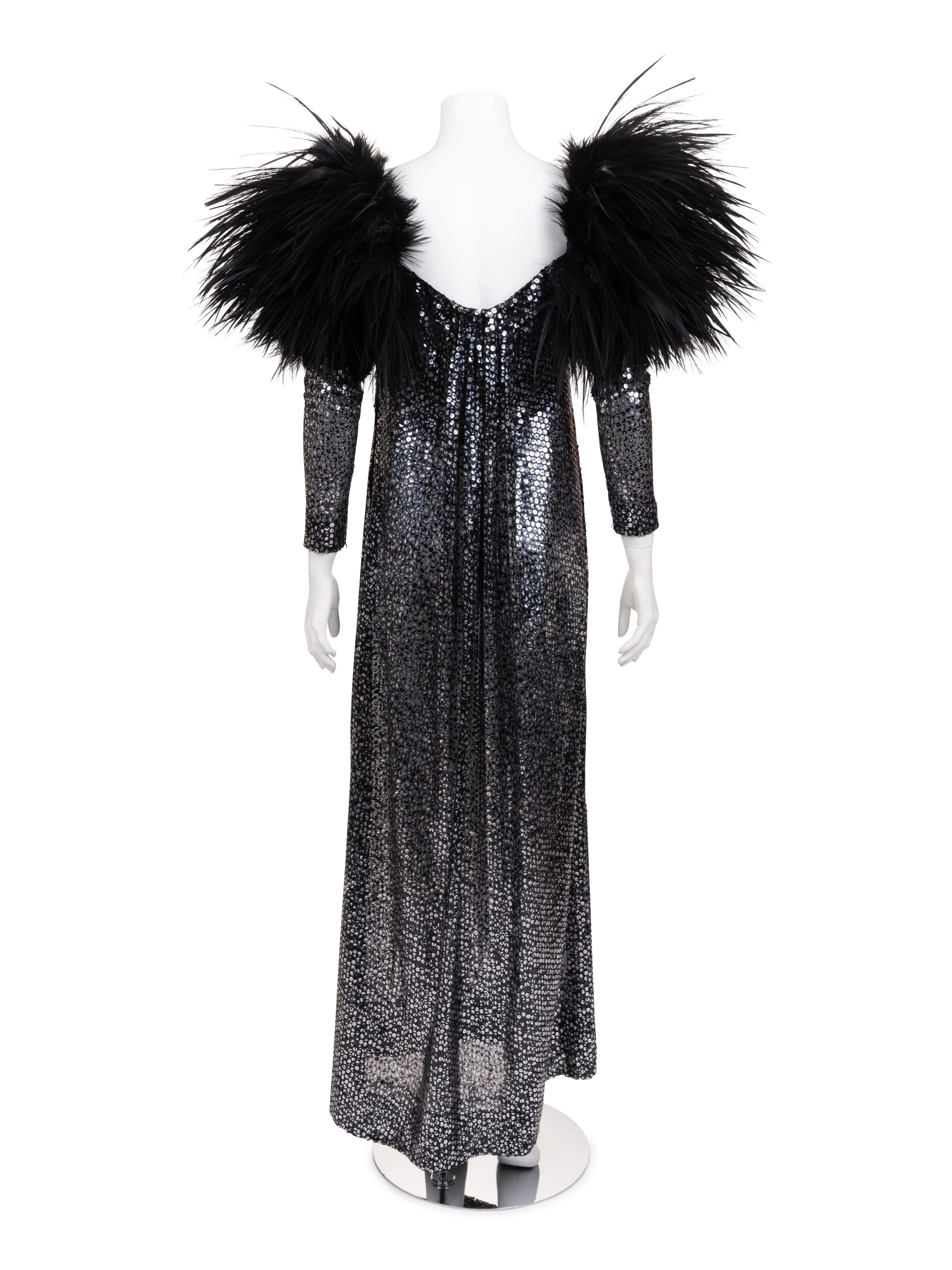Unlabeled Sequined Dress with Feather Trim, 1970-90s
