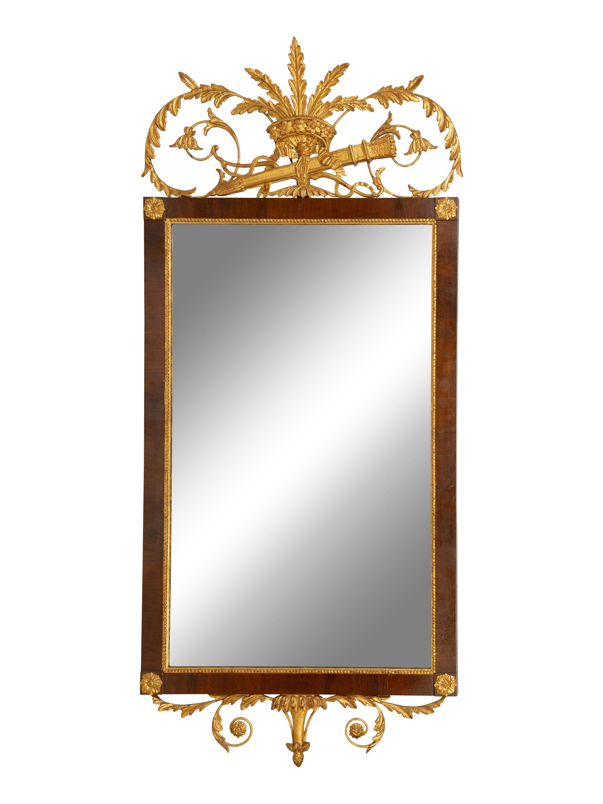 An Italian Neoclassical Style Giltwood and Mahogany Mirror