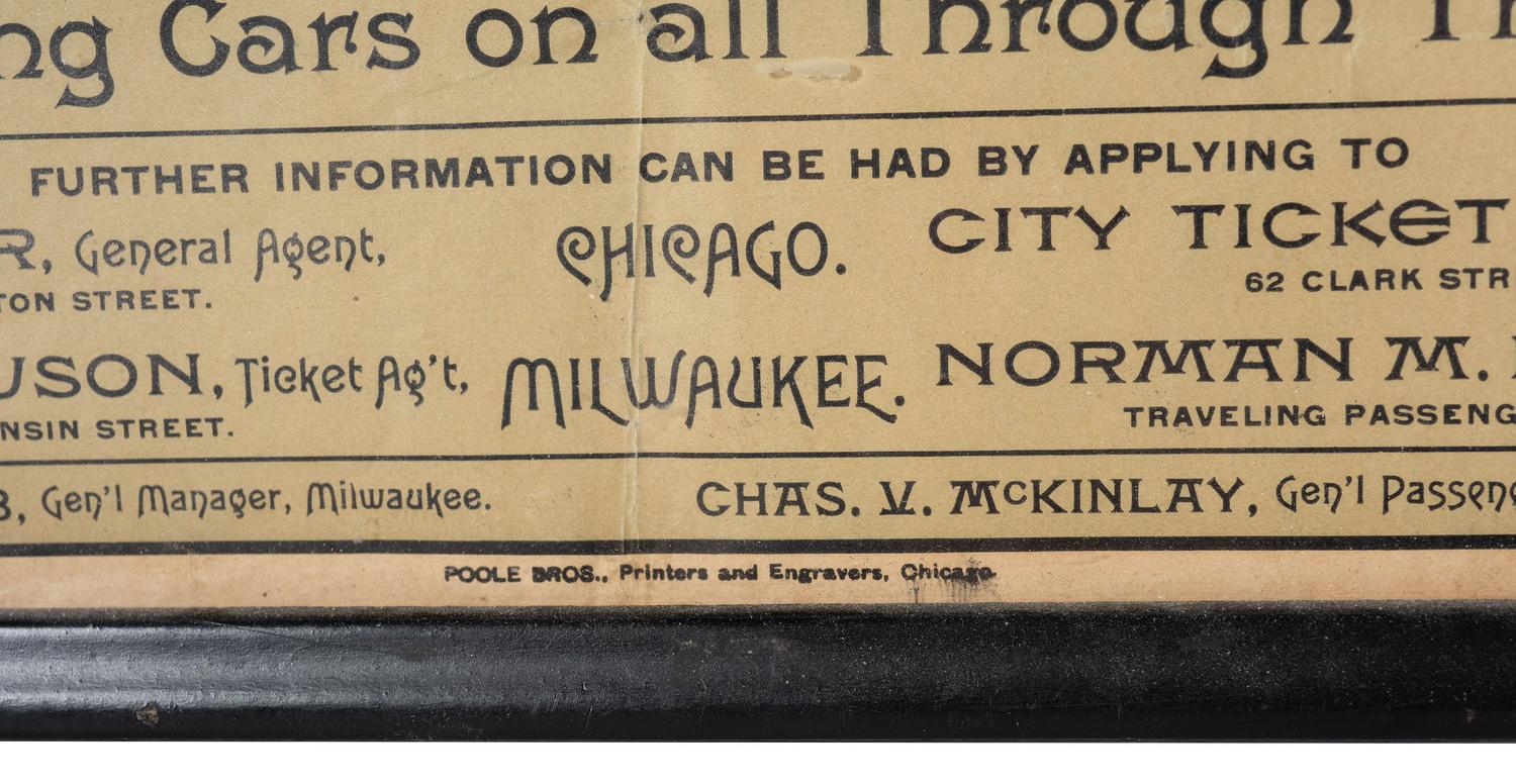 [RAILROAD - TRANSPORTATION]. The Milwaukee Lake Shore & Western Railway . Chicago: Poole Bros., Printers and Engravers, ca 1890-1910.