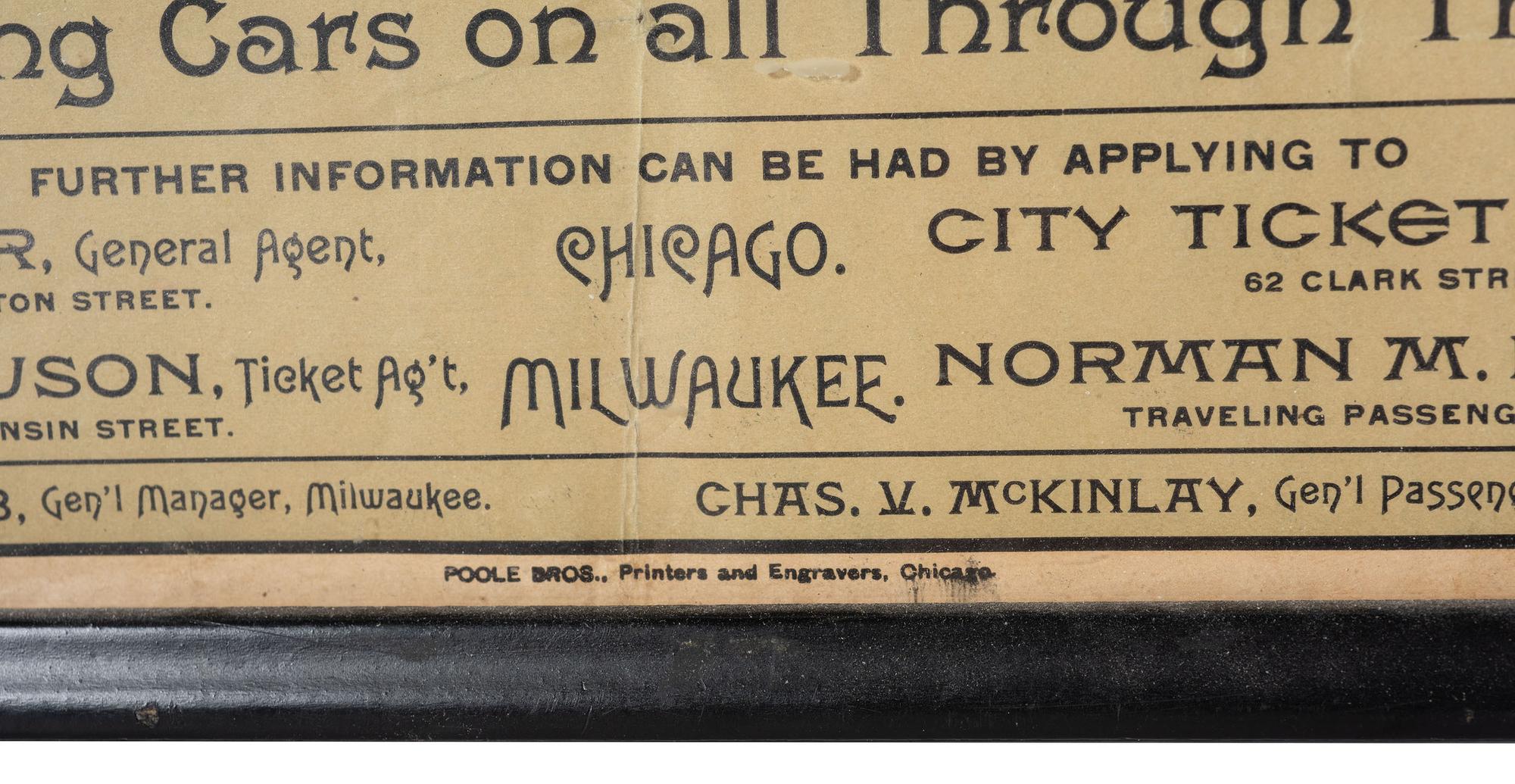 [RAILROAD - TRANSPORTATION]. The Milwaukee Lake Shore & Western Railway . Chicago: Poole Bros., Printers and Engravers, ca 1890-1910.