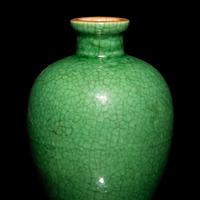 A Pair of Small Chinese Crackled Ground Green Glazed Meiping Vases, Late Qing Dynasty — 清晚期 綠釉開片小梅瓶一對