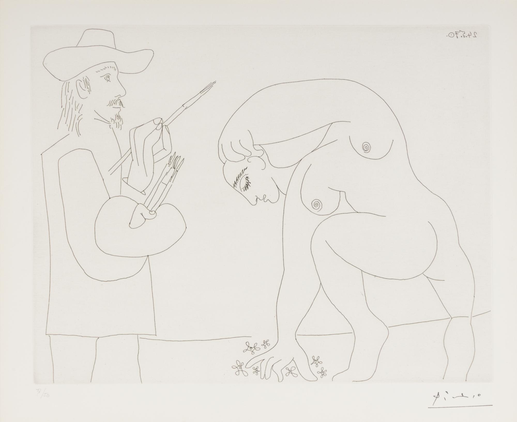 Peintre et femme cueillant des fleurs (plate 56 from Séries 156 ), 1970