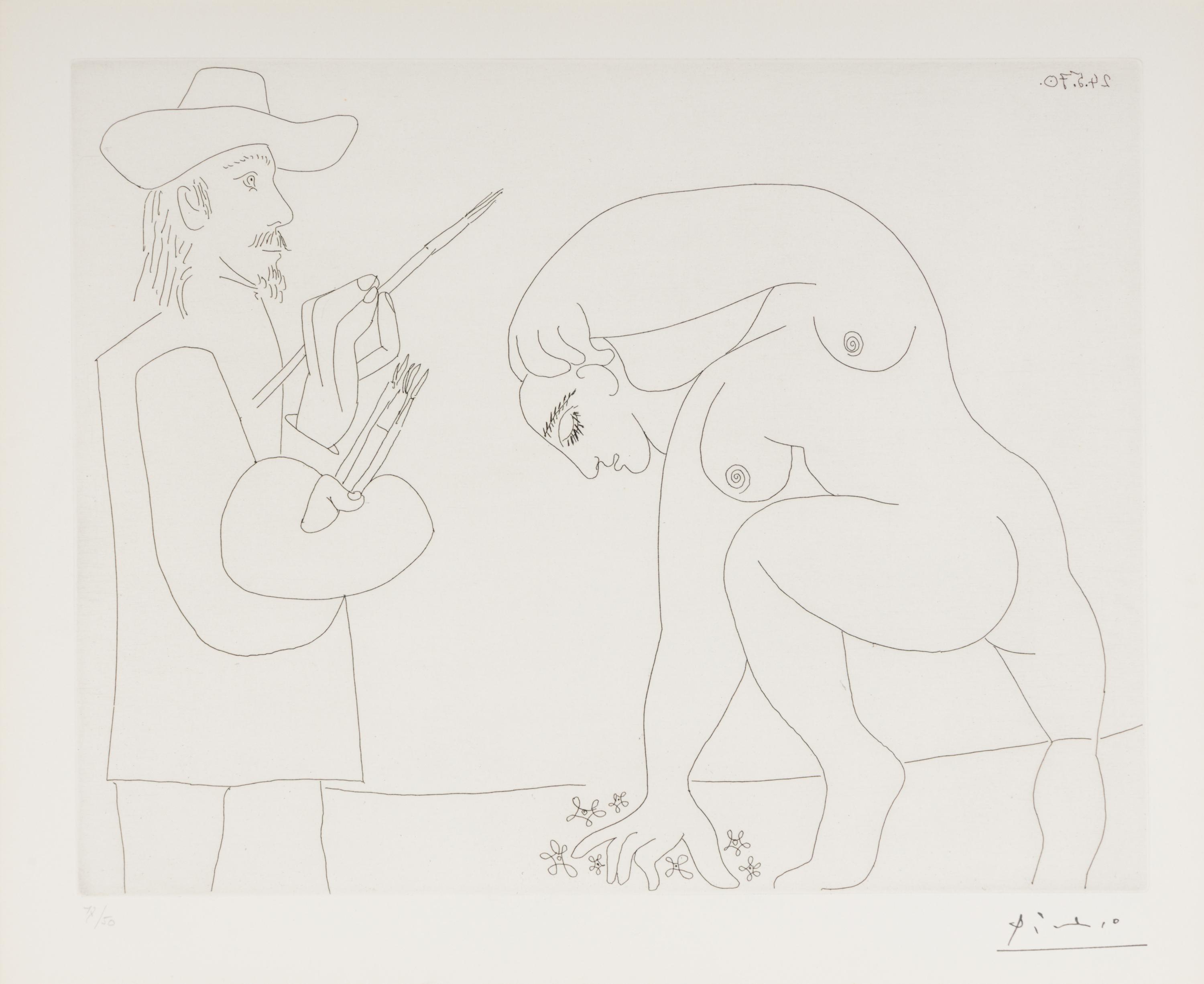 Peintre et femme cueillant des fleurs (plate 56 from Séries 156 ), 1970
