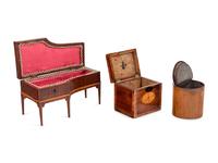 A George III Mahogany Piano-Form Box and Two Tea Caddies