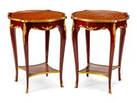 A Pair of Louis XV Style Gilt-Bronze-Mounted Parquetry Gueridons
