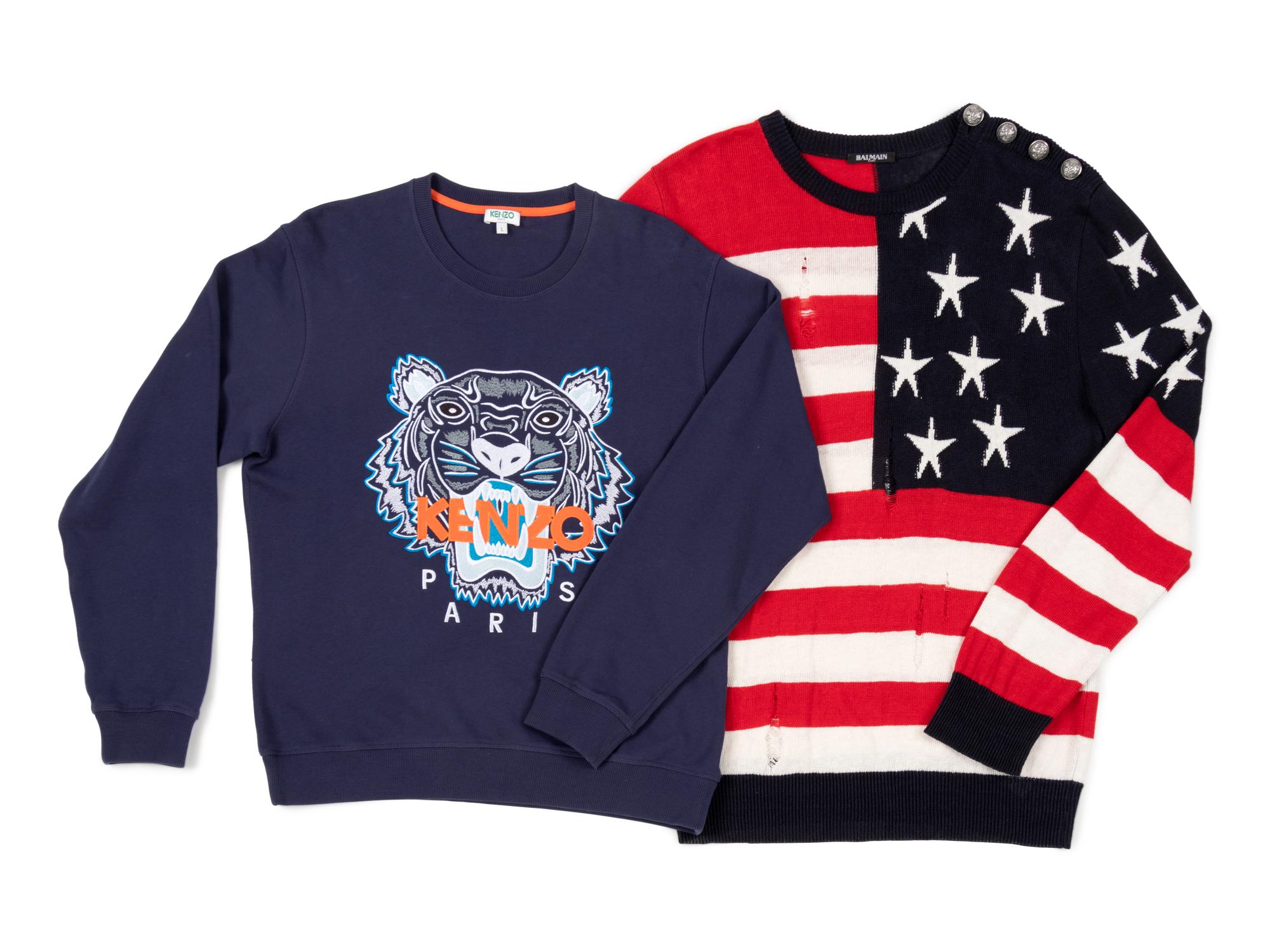 Three Men's Designer Sweaters; One Balmain Sweater, Two Kenzo Sweatshirts, c. 2017 — BNY 55, 66, 174