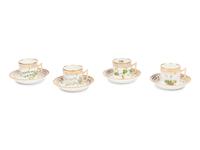 A Set of Four Royal Copenhagen Flora Danica Porcelain Coffee Cups and Saucers