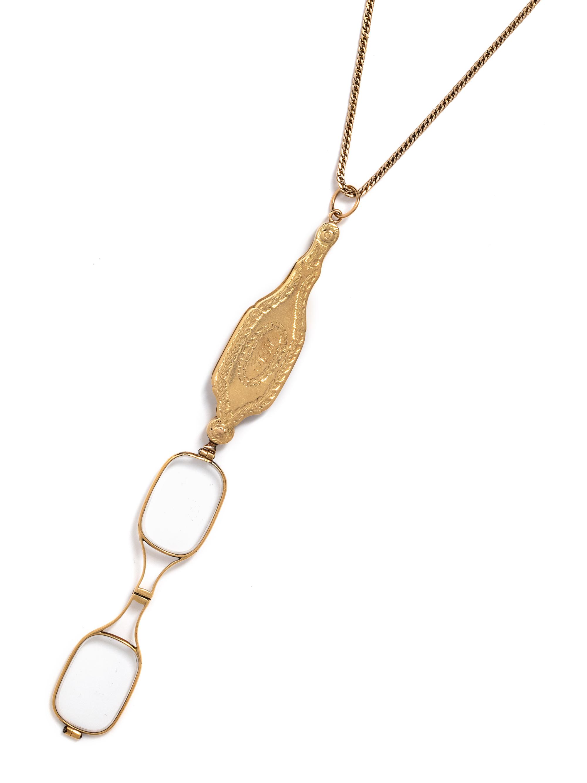 ANTIQUE, YELLOW GOLD LORGNETTE LONGCHAIN NECKLACE