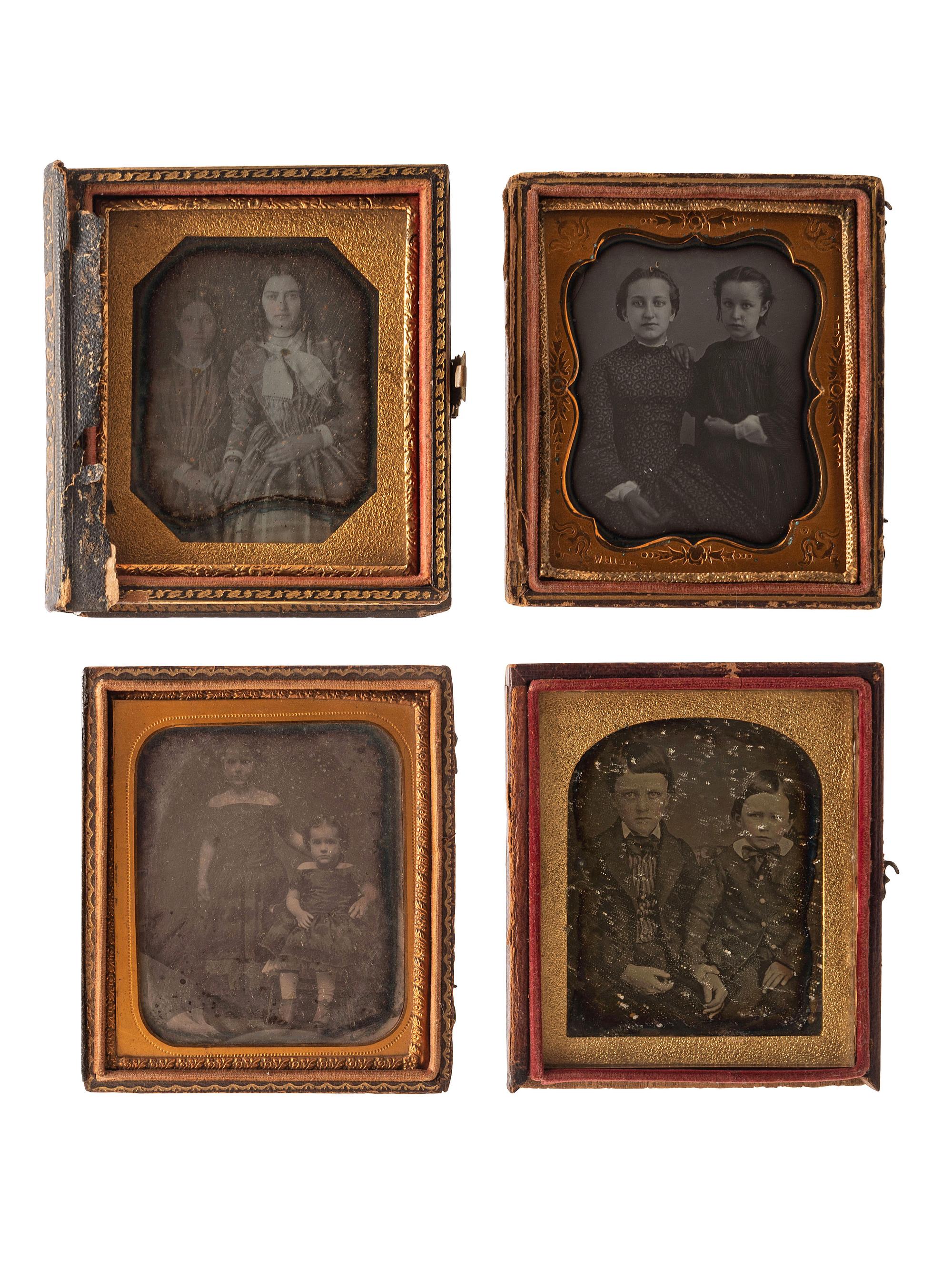 [EARLY PHOTOGRAPHY]. A group of 15 daguerreotype portraits of siblings, including: