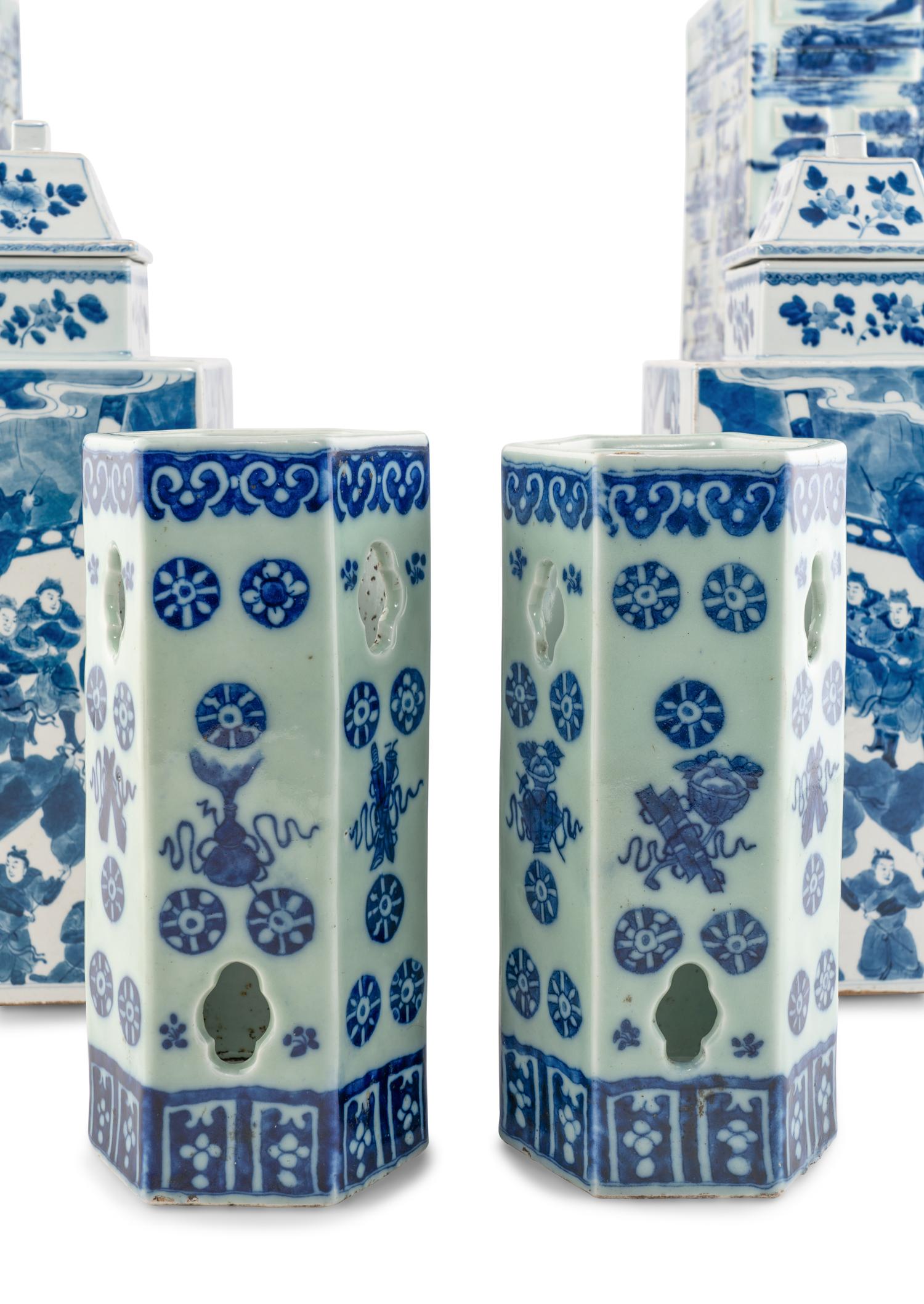 Three Pairs of Chinese Blue and White Porcelain Vases