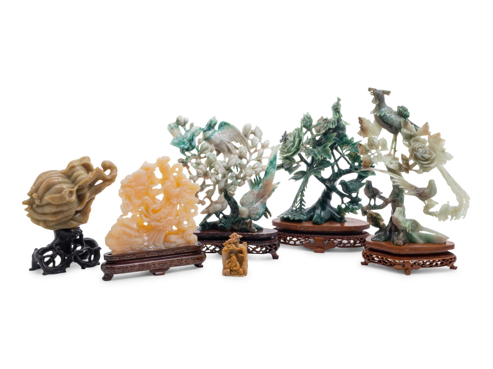 Six Chinese Jadeite and Hardstone Carvings