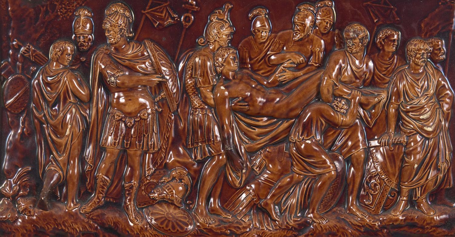 A Wedgwood Rockingham Plaque Depicting The Death of a Roman Warrior