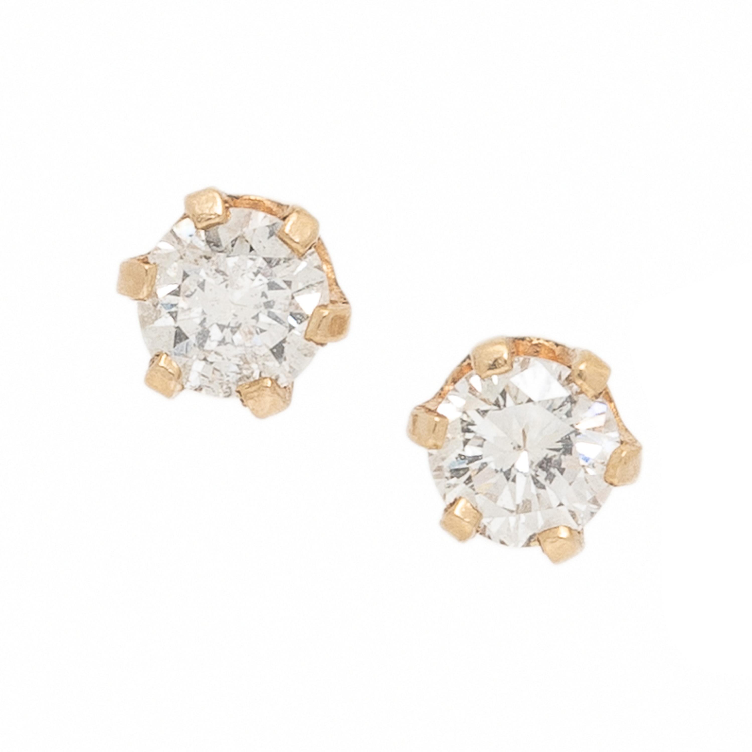 Two Pairs of Yellow Gold and Diamond Earrings