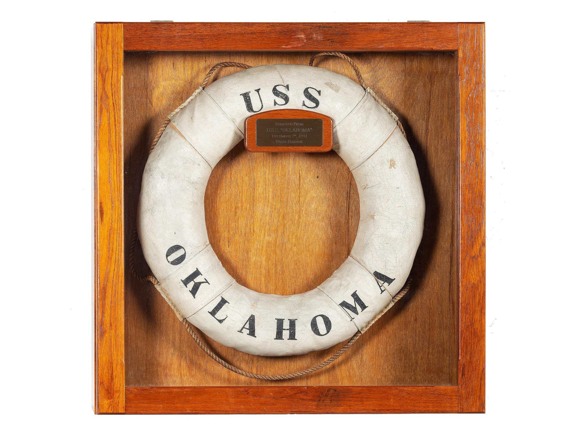 [WORLD WAR II]. USS Oklahoma life ring, ship sunk at Pearl Harbor.